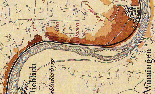 Ausschnitt der Lage Winninger Uhlen aus der Mosel-Weinbau-Karte für den Regierungsbezirk Coblenz von 1897