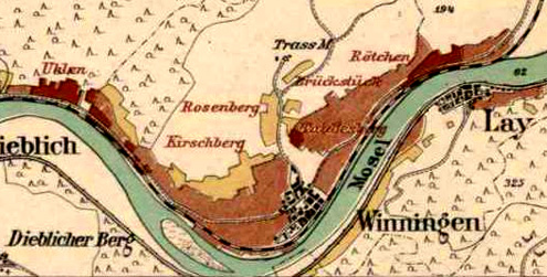 Ausschnitt aus der Rhein-Weinbaukarte der Königlichen Staatsregierung zu Coblenz von 1904